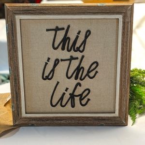 Mud Pie Rustic Wood frame with canvas and yarn